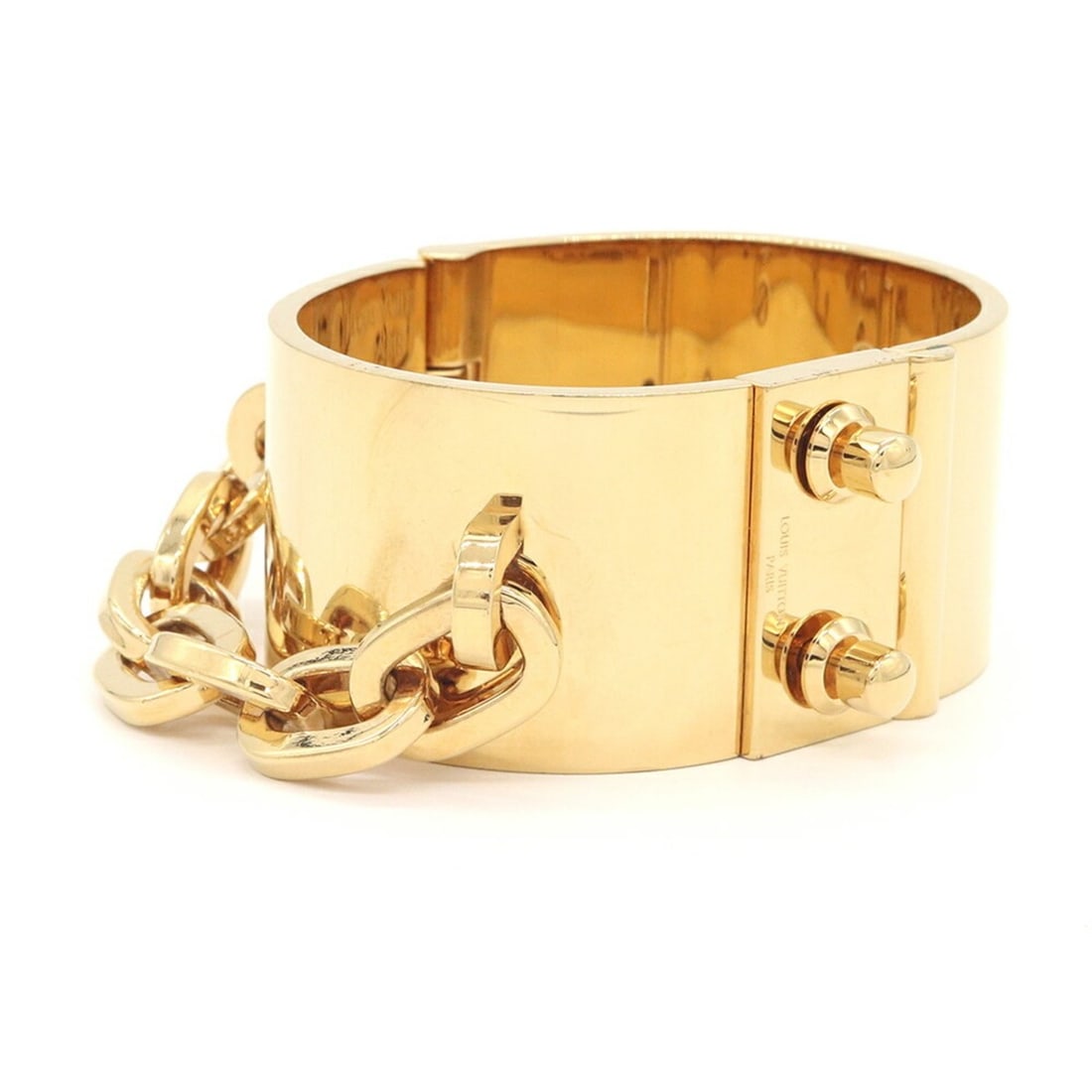 Louis Vuitton Manchette Lockme Bracelet M65223 Gold Metal Bangle Chain for Women and Men LOUIS: --- Catalog ---Category: SizeWidth: 3cm / 1.18''Length: 16.5cm / 6.49''Weight: 144.1g / 5.08oz.Category: DesignType: Charm braceletColor: GoldGender: Men,WomenMaterial: MetalCategory: GeneralBrand: Lo