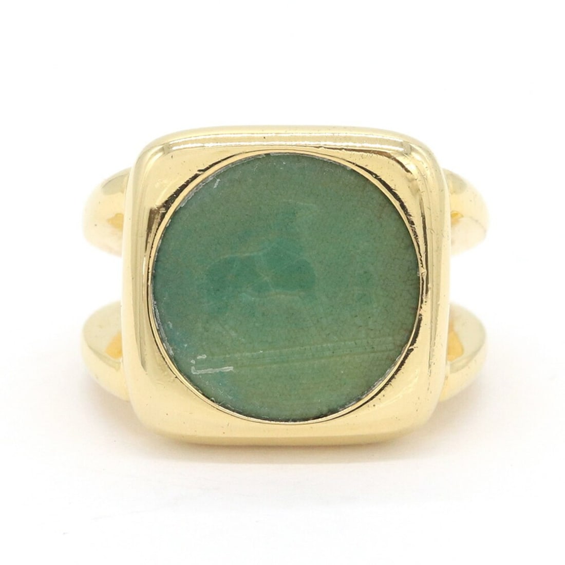 Hermes Corozo Green Metal Ring for Women: --- Catalog ---Category: SizeWidth: 4.2mm / 0.17''Weight: 11.5g / 0.4oz.JP Size: 8US Size: 4.5Category: DesignType: Band ringColor: GreenGender: WomenMaterial: MetalCategory: GeneralBrand: Hermes--- I