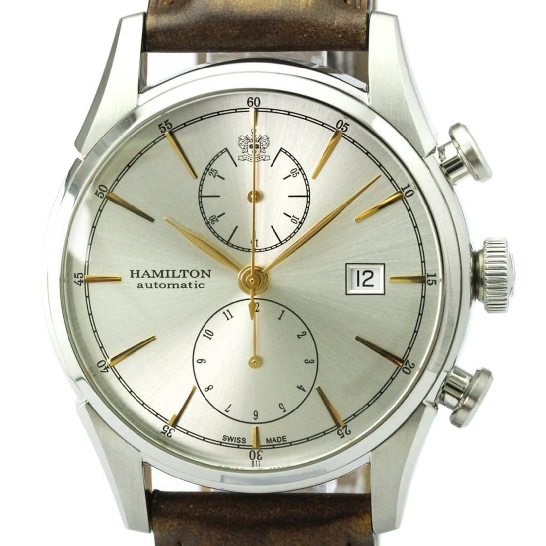 Hamilton American Classic Automatic Stainless Steel Men's Sport H32416581: --- Catalog ---Category: SizeCase Diameter: 42mm / 1.65''Category: DesignType: WristwatchStyle: SportGender: MenColor (Dial): SilverMaterial (Band): LeatherMaterial (Case): Stainless steelCategory: