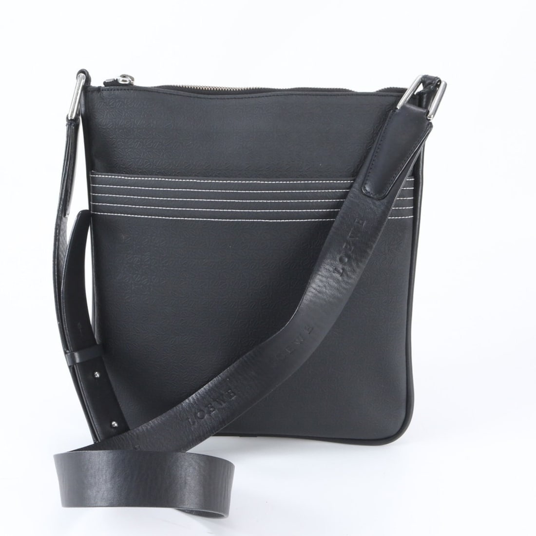 Loewe Repeat Anagram Leather Shoulder Bag, Crossbody Messenger Black, Men's: --- Catalog ---Category: SizeSize (HxWxD): 30cm x 26cm x 2cm / 11.81'' x 10.23'' x 0.78''Strap Length: 110cm / 43.3''Category: DesignType: Shoulder bagColor: BlackGender: MenMaterial: Leather