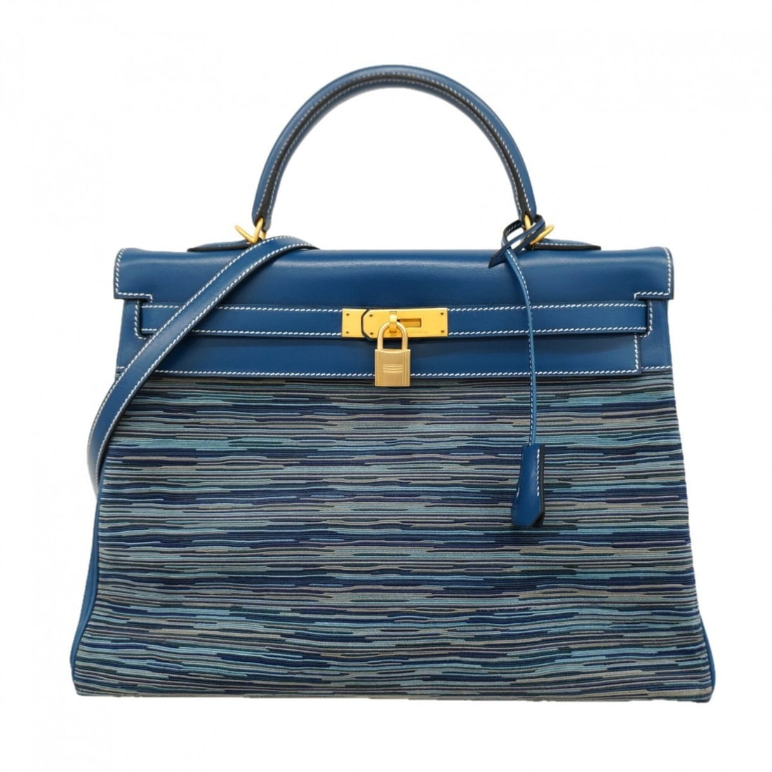 Hermes Kelly 35 Handbag, Box Calf Leather, Vibrato Blue Thalassa, ?H Stamp, 2-way Bag for Women (1 of 11)