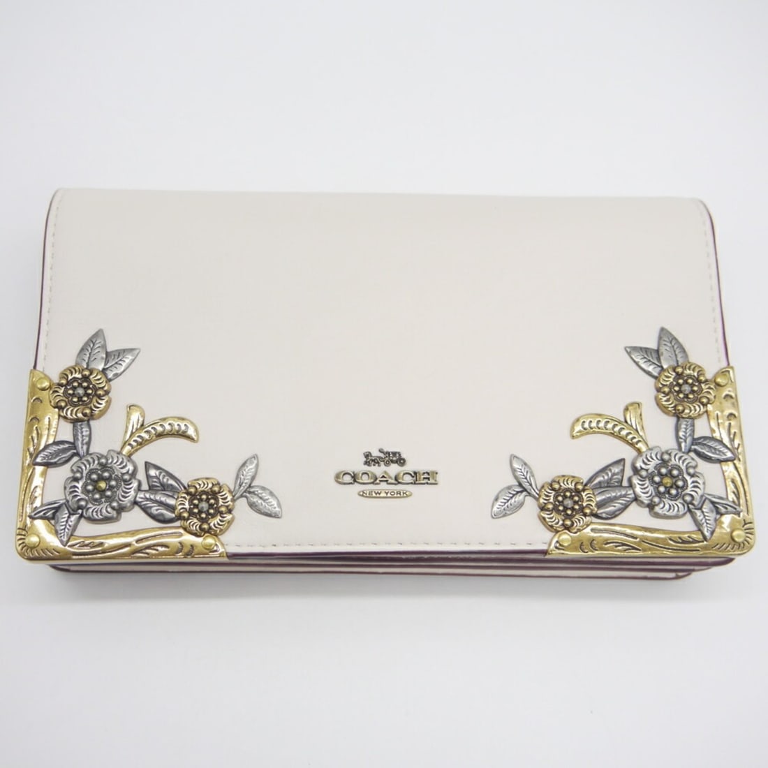 COACH Flower Design Chain Wallet Shoulder Pouch White 24909 (1 of 12)