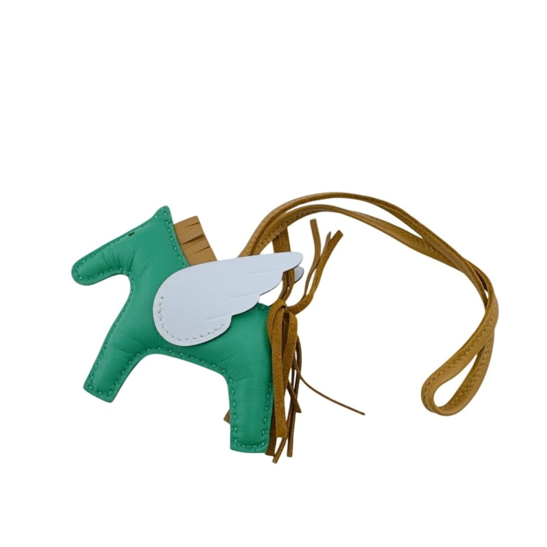 HERMES Rodeo Pegasus PM Bag Charm, Blue Brume, Wings, Rare Bag, Green: --- Catalog ---Category: SizeSize (HxWxD): 78.00mm x 80.00mm / 3.07'' x 3.15''Category: DesignType: Handbag charmColor: Mint greenGender: WomenMaterial: Agneau Milo, Swift leatherCategory: GeneralBran