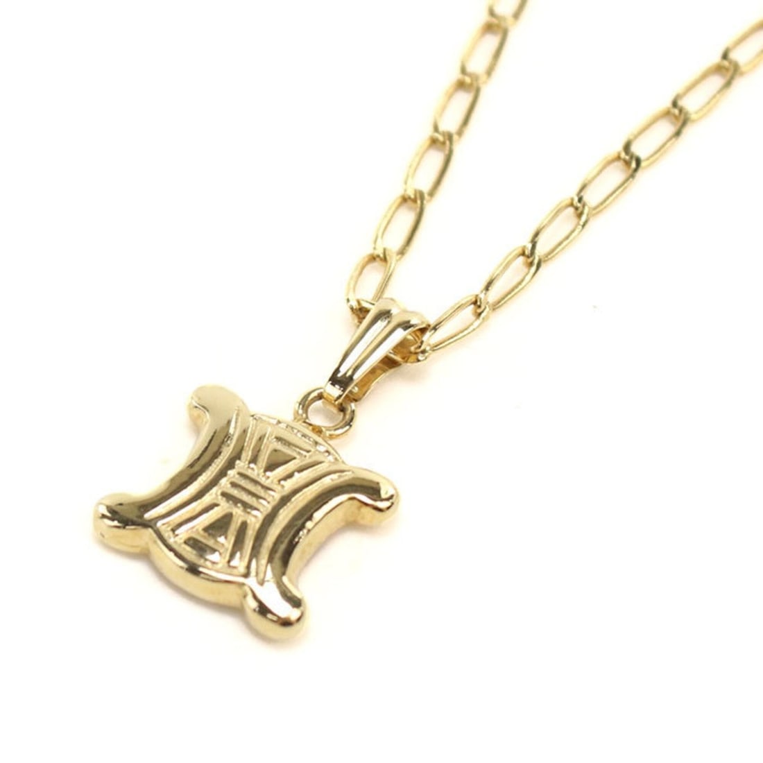 CELINE Celine Triomphe Necklace for Women, Gold: --- Catalog ---Category: SizePendant Size: 10mm x 12mm / 0.39'' x 0.47''Neck Circumference: 40 cm / 15.74''Category: DesignColor: GoldGender: WomenMaterial: MetalNecklace Type: NecklaceCategory: Gener