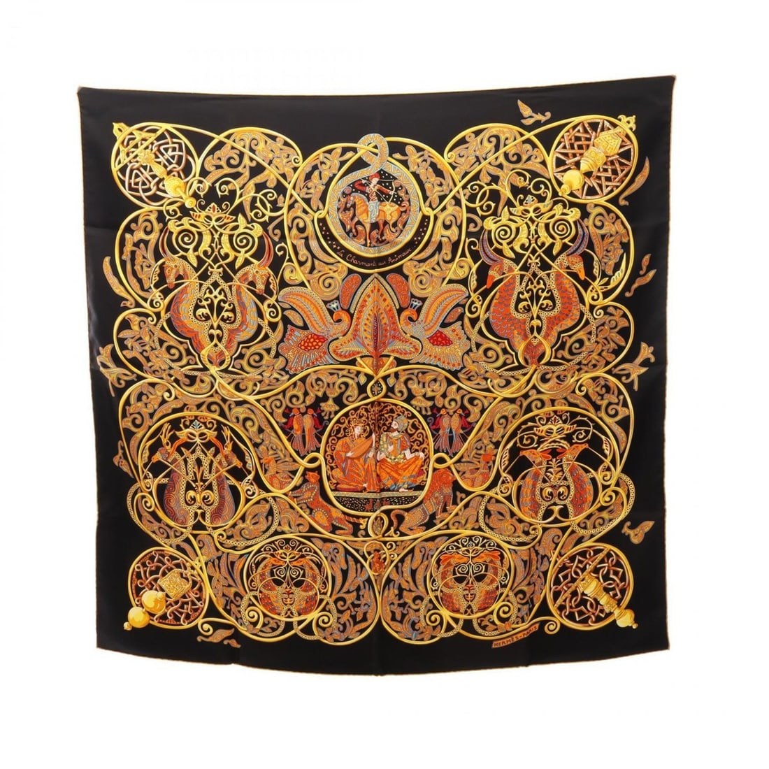 Hermes Carre 90 La Charmante aux Animaux Scarf/Muffler, Silk, Women's, Black/Multicolor: --- Catalog ---Category: SizeSize (LxW): 89cm x 89cm / 35.03'' x 35.03''Category: DesignType: ScarfColor: Black, Multi-colorGender: WomenMaterial: Silk Category: GeneralBrand: Hermes--- Item List ---S