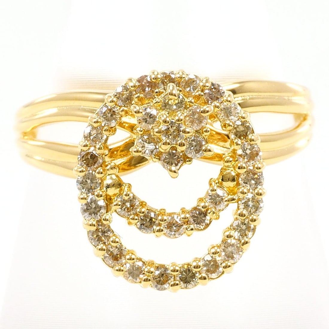 18K (18-karat) Yellow Gold Ring with 0.50ct Brown Diamond, 3.7g Total Weight, Like New Condition,: --- Catalog ---Category: SizeWidth: 14mm / 0.55''Weight: 3.7g / 0.13oz.JP Size: 15US Size: 7.5Category: DesignType: Band ringColor: Brown, Yellow goldMetal: GoldStone: DiamondGender: WomenMaterial: Ye