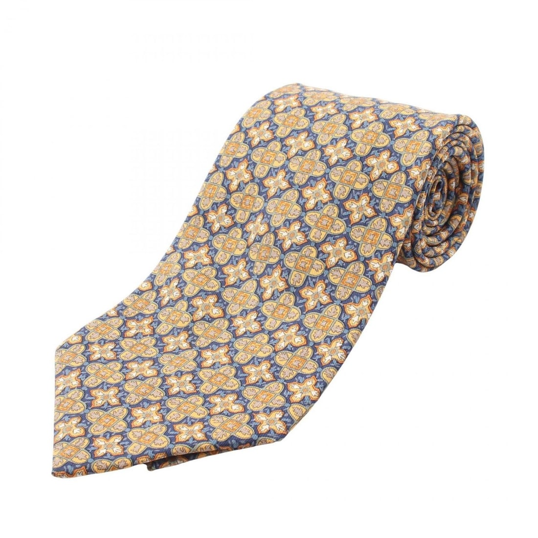 Hermes HERMES all-over pattern tie, silk, men's, navy/yellow (1 of 13)