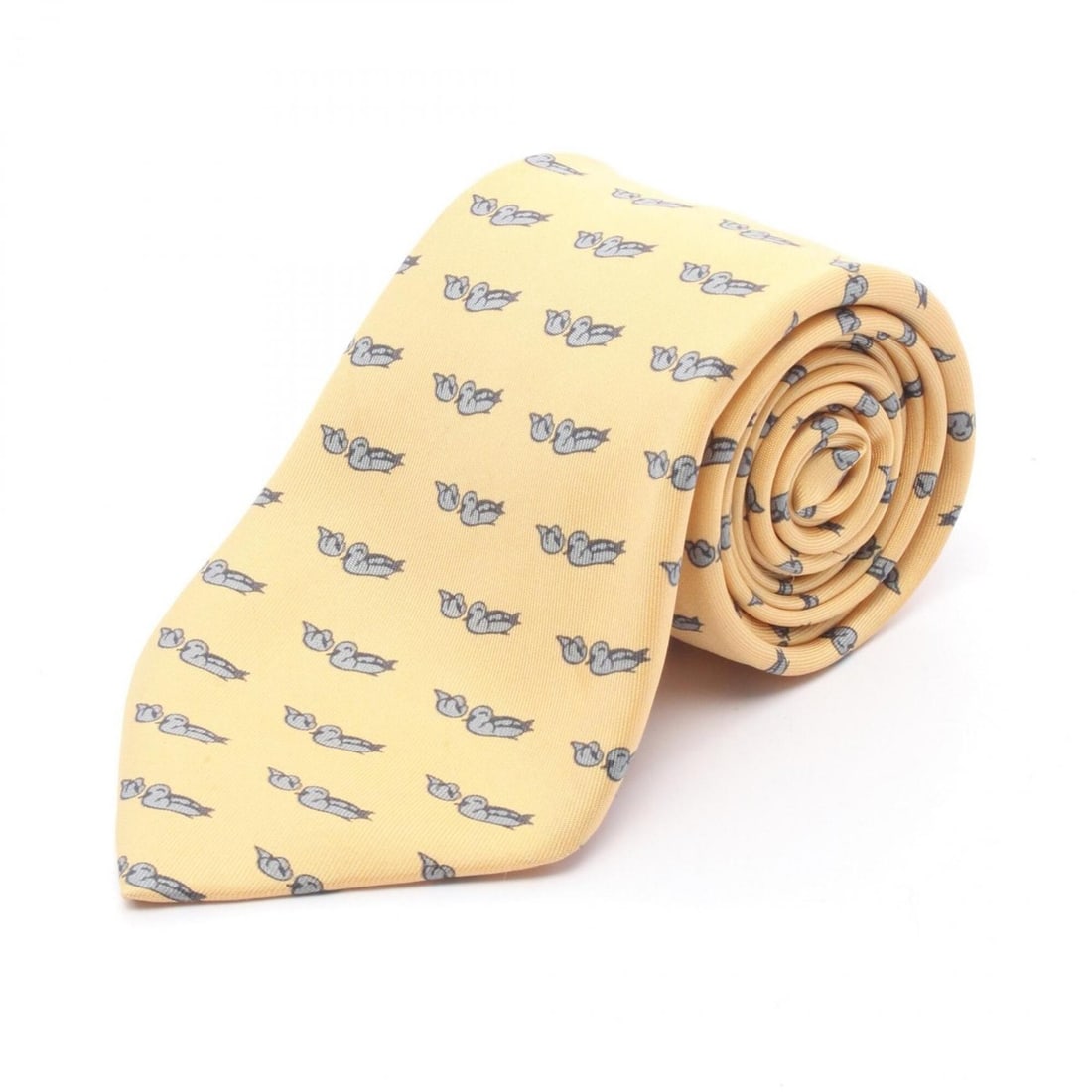 Hermes HERMES Tie, Bird Pattern, Silk, Men's, Yellow, Blue, Black (1 of 12)
