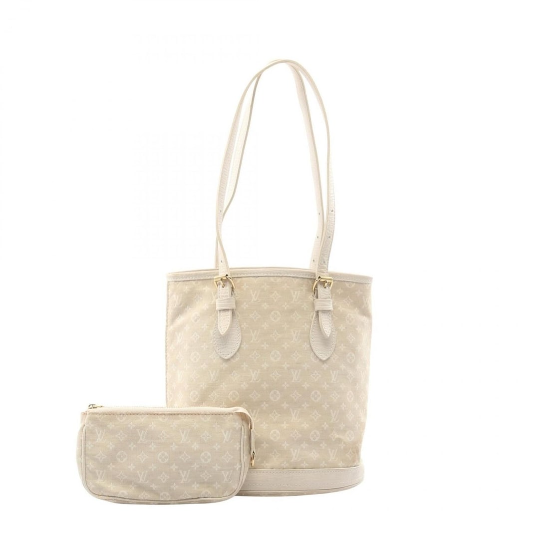 Louis Vuitton Bucket PM Monogram Mini Lin Dune Handbag, Canvas and Leather, Women's, Ivory (M95316) (1 of 12)