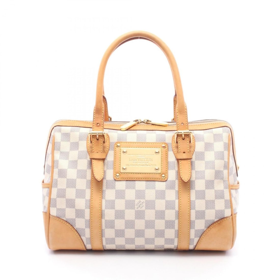 Louis Vuitton Berkeley Handbag, Coated Canvas and Leather, Damier Azur Pattern, Women's, White: --- Catalog ---Category: SizeSize (HxWxD): 21cm x 32cm x 19cm / 8.26'' x 12.59'' x 7.48''Handle Length: 43cm - 53cm / 16.92'' - 20.86''Category: DesignType: HandbagColor: Damier Azur, WhiteGender: Wom