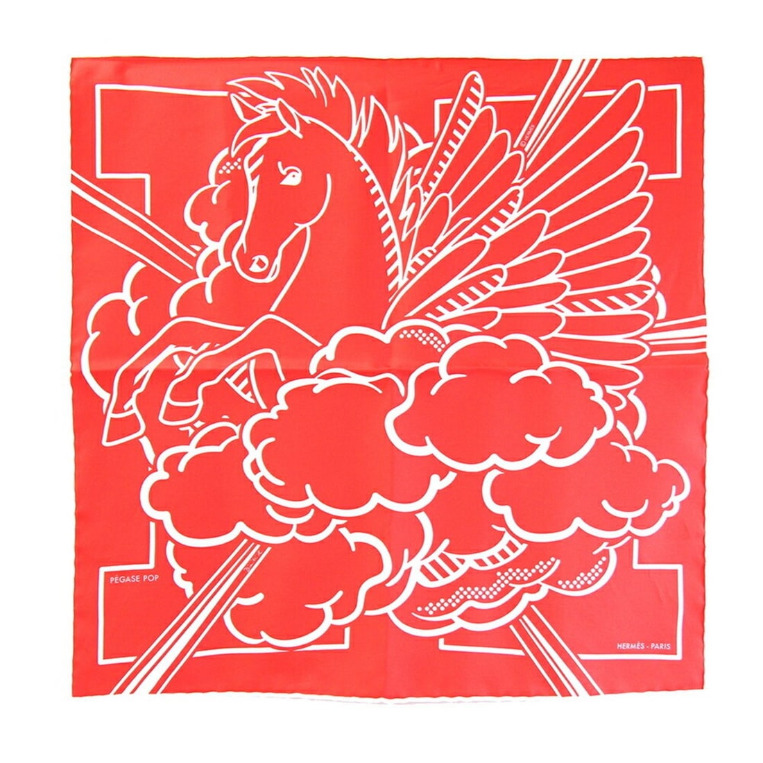 Hermes Scarf/Muffler, Carre 42, Pegasus Pop, Red and White, 100% Silk, Petit Mini Stole, Horse (1 of 9)