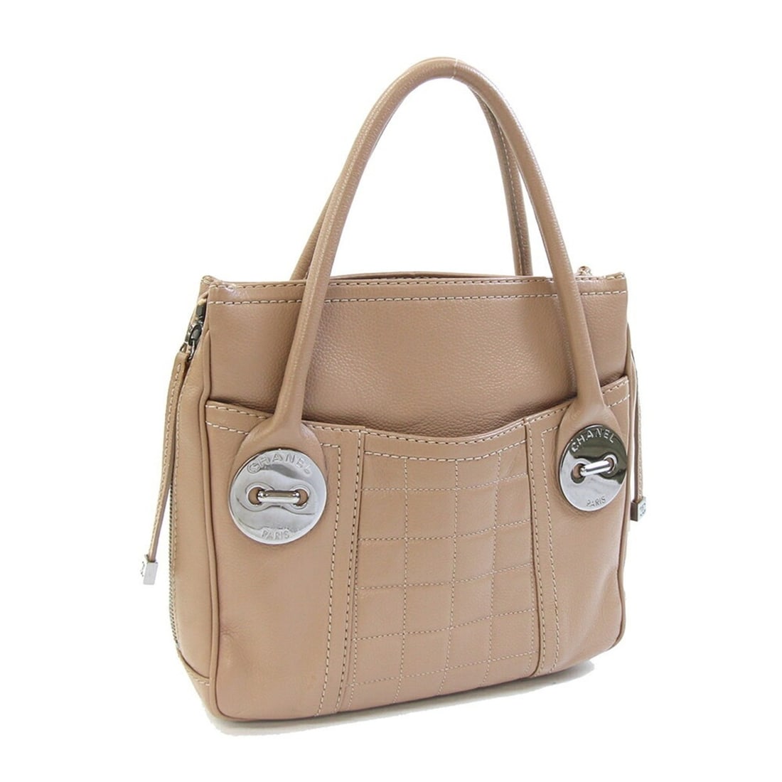 Chanel handbag, chocolate bar design, beige, caviar leather, hand tote, Coco mark, women's, CHANEL: --- Catalog ---Category: SizeSize (HxWxD): 23cm x 23.5cm x 7.5cm / 9.05'' x 9.25'' x 2.95''Category: DesignType: HandbagColor: BeigeGender: WomenMaterial: Grained Calfskin Category: GeneralBrand: Chan