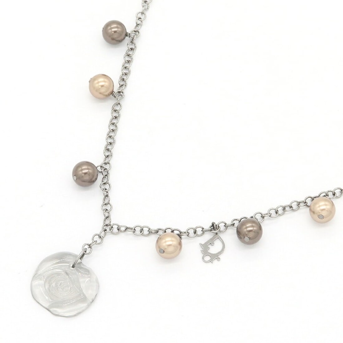 Christian Dior Dior Necklace D21968 Clear Crystal Brown Faux Pearl Metal Rose Choker for Women DIOR: --- Catalog ---Category: SizeNeck Circumference: 37 cm - 43 cm / 14.56'' - 16.92''Category: DesignColor: Brown, ClearGender: WomenMaterial: Artificial pearl, MetalNecklace Type: NecklaceCategory: Gene