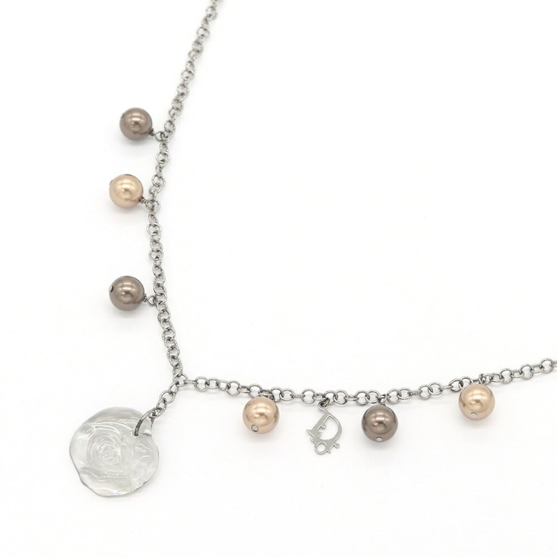 Christian Dior Dior Necklace D21968 Clear Crystal Brown Faux Pearl Metal Rose Choker for Women DIOR: --- Catalog ---Category: SizeNeck Circumference: 37 cm - 43 cm / 14.56'' - 16.92''Category: DesignColor: Brown, ClearGender: WomenMaterial: Artificial pearl, MetalNecklace Type: NecklaceCategory: Gene
