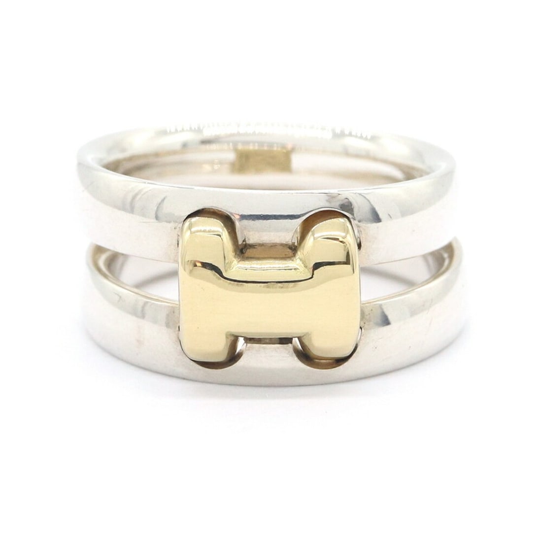 Hermes Olympus Ring, Sterling Silver (SV), Yellow Gold (YG), Size 53, Hallmarked, Combination: --- Catalog ---Category: SizeJP Size: 6.5Brand Size: 53Category: DesignType: Band ringGender: WomenMaterial: Sterling silver, Yellow gold (18K)Category: GeneralBrand: Hermes--- Item List ---Section: C