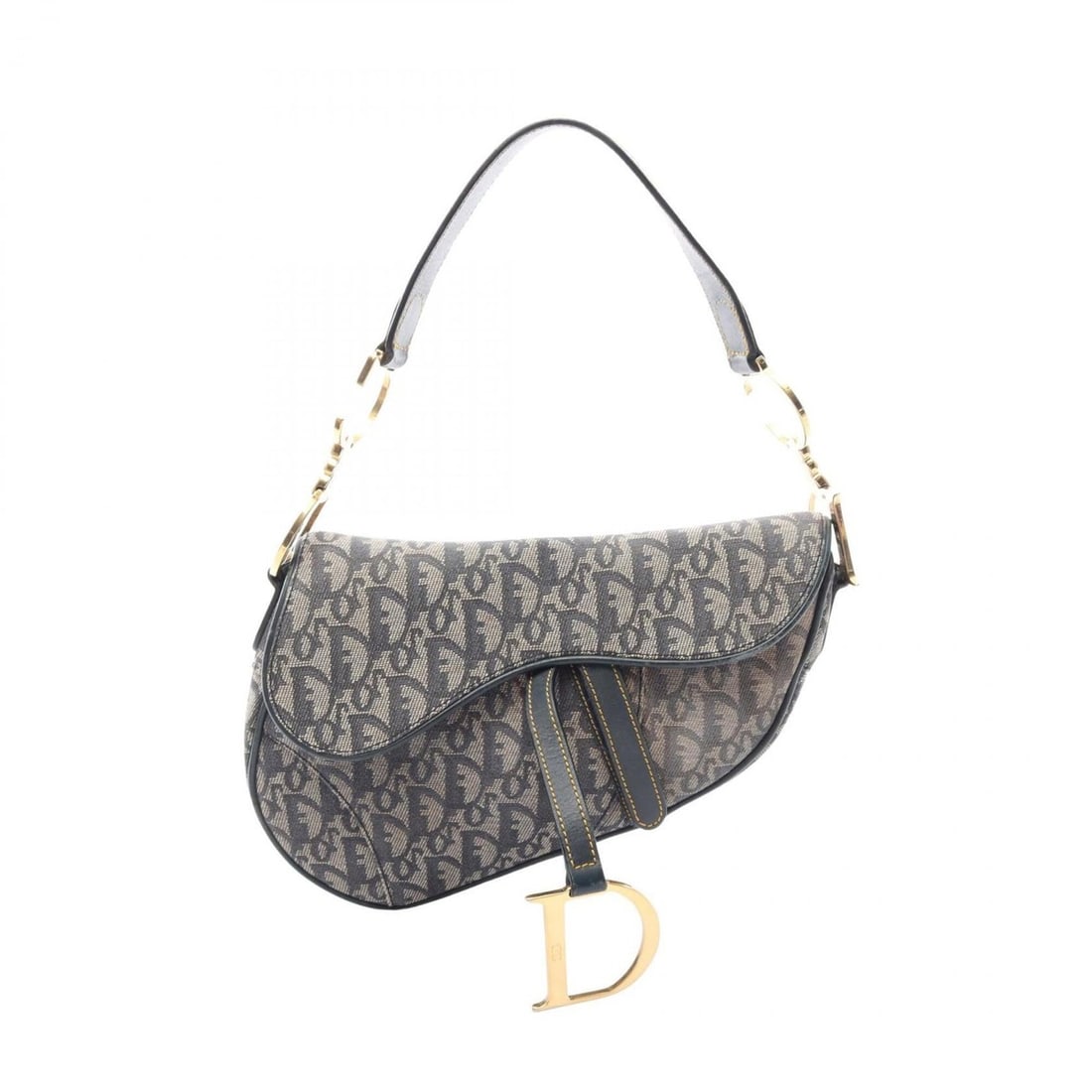 Christian Dior Saddle Bag Trotter Handbag, Canvas and Leather, Women's, Gray/Navy: --- Catalog ---Category: SizeSize (HxWxD): 18cm x 24cm x 3cm / 7.08'' x 9.44'' x 1.18''Category: DesignType: Handbag, Saddle bagColor: Gray, NavyGender: WomenMaterial: Canvas , Leather Category: Gener