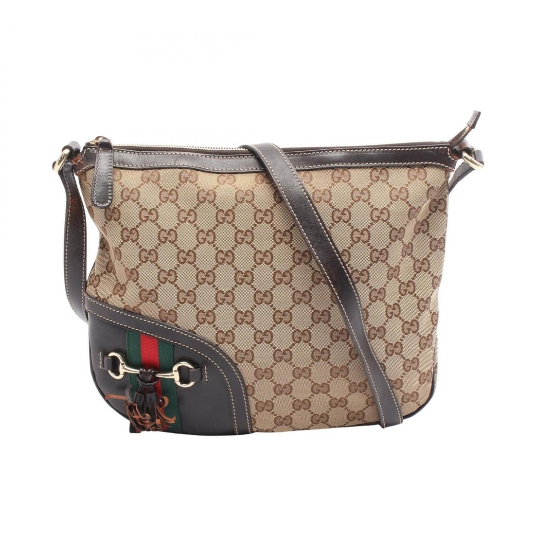 Gucci Horsebit GG Canvas Shoulder Bag/Handbag, and Leather, Women's, Beige/Brown, Item No. 232967 (1 of 15)