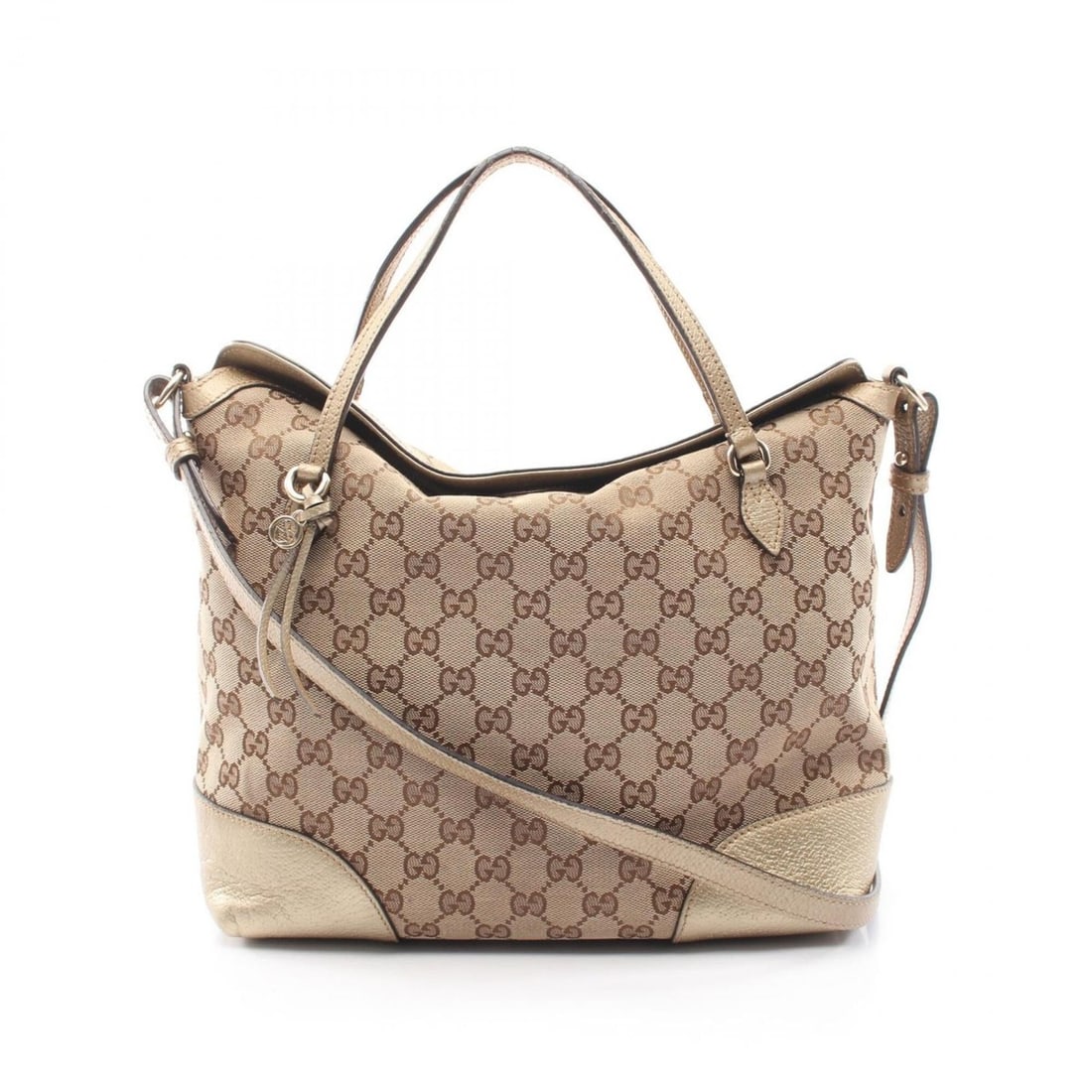 Gucci Bree GG Canvas 2-Way Handbag, and Leather, Women's, Beige/Gold Tone, 353120 (1 of 10)