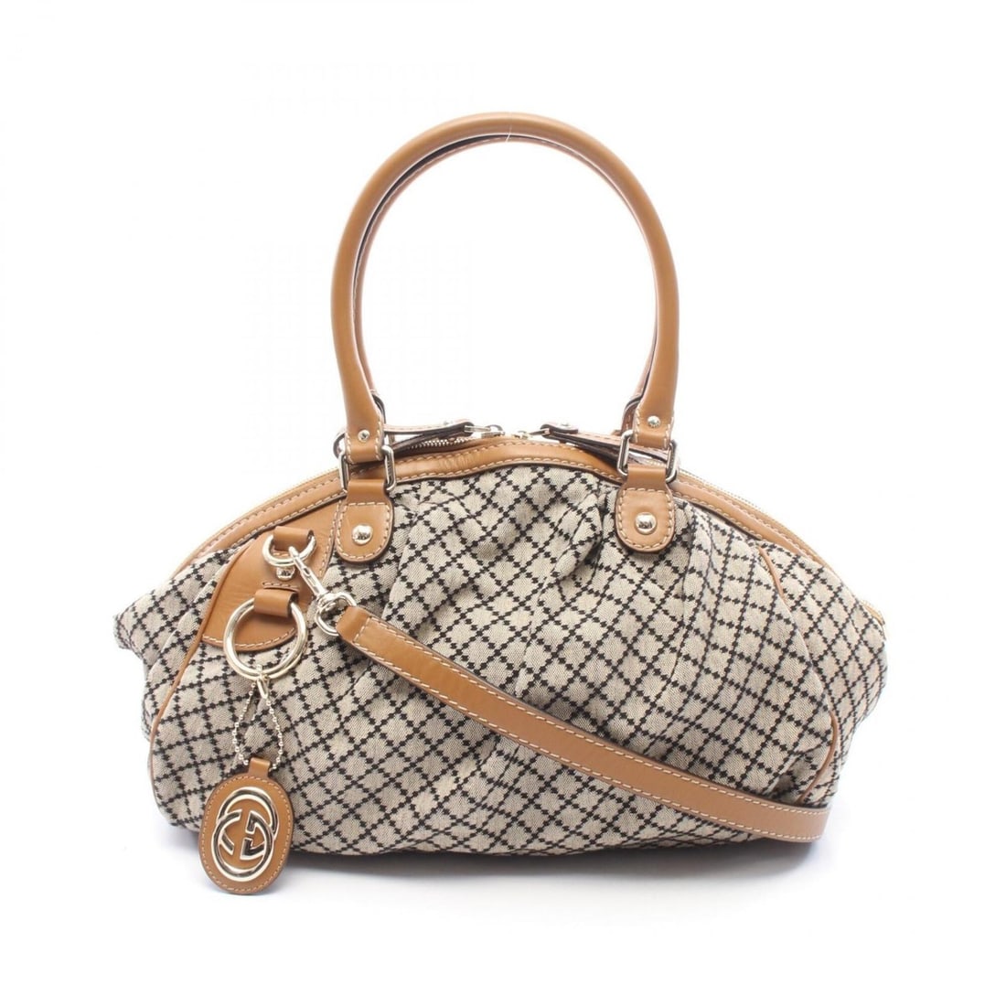 Gucci Sukey 2-Way Handbag, Canvas and Leather, Women's, Beige, Navy, Brown, Item No. 223974 (1 of 13)