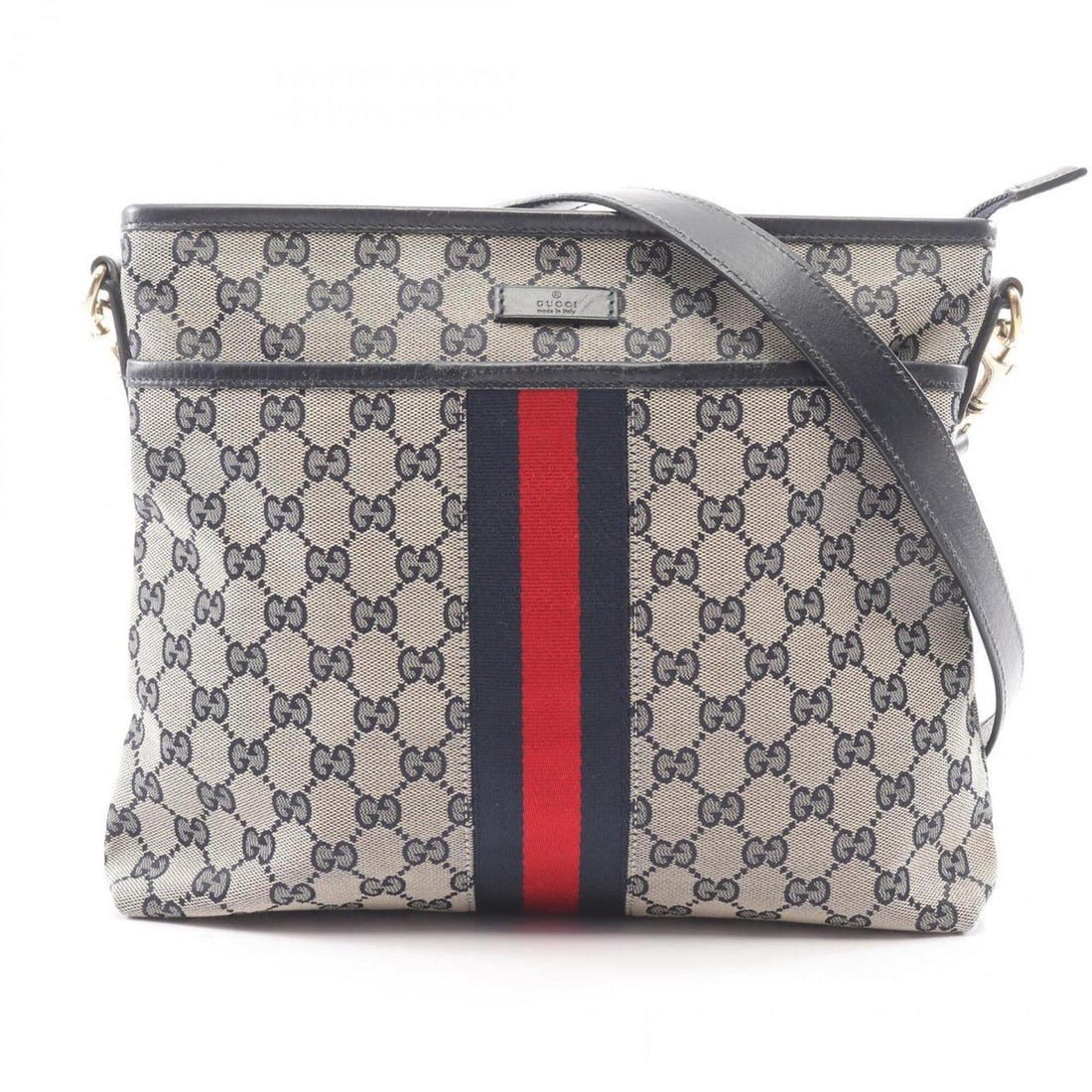 Gucci GUCCI Sherry Line GG Canvas Shoulder Bag Handbag Leather Women's Beige/Navy 388926 (1 of 11)