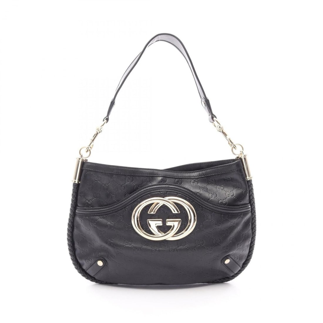 Gucci Interlocking G Guccissima Shoulder Bag Handbag Leather Women's Black 167714 (1 of 13)