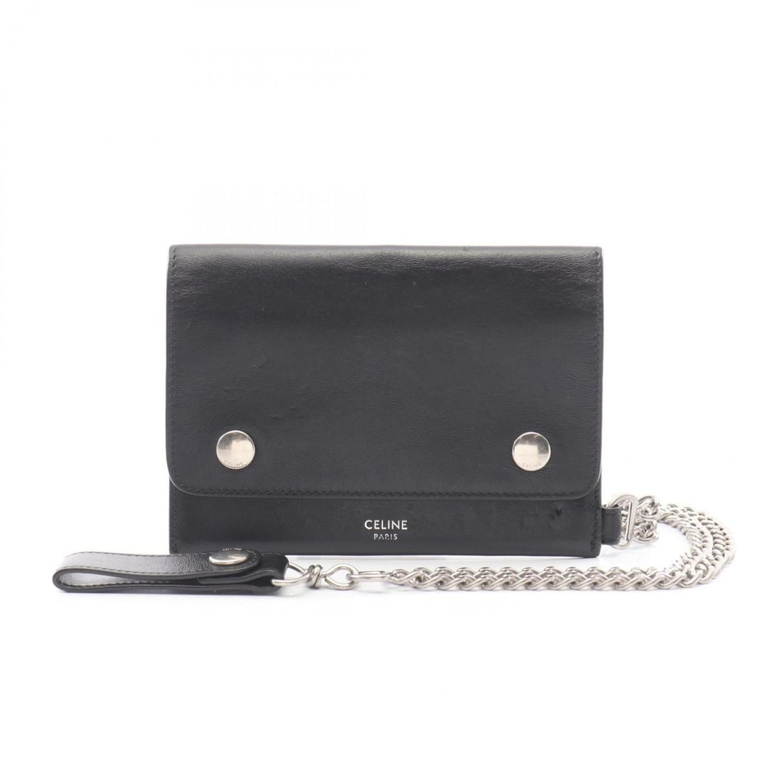 Celine biker wallet, chain billfold, leather, men's, black, 10C633BLX.38SI: --- Catalog ---Category: SizeSize (HxWxD): 10cm x 14cm x 1cm / 3.93'' x 5.51'' x 0.39''Category: DesignType: Chain/Shoulder walletColor: BlackGender: MenMaterial: Leather Category: GeneralMPN: 10C633B