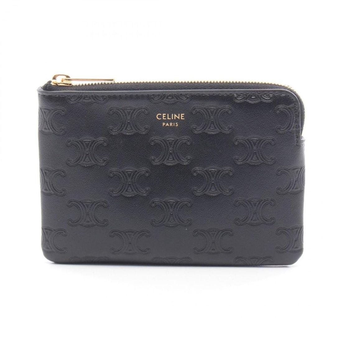 Celine Triomphe Keyring Wallet/Coin Purse, Leather, Women's, Black, 10C663: --- Catalog ---Category: SizeSize (HxWxD): 9cm x 13cm x 1.5cm / 3.54'' x 5.11'' x 0.59''Category: DesignType: Coin purse/coin caseColor: BlackGender: WomenMaterial: Leather Category: GeneralMPN: 10C66