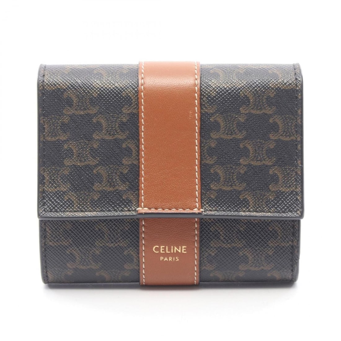 Celine Small Trifold Wallet, Triomphe, Tri-fold Leather, Women's, Black/Brown, 10D572BZ9.04LU: --- Catalog ---Category: SizeSize (HxWxD): 9cm x 10.5cm x 3cm / 3.54'' x 4.13'' x 1.18''Category: DesignType: Wallet (tri-fold)Color: Black, BrownGender: WomenMaterial: Leather , PVC Category: General