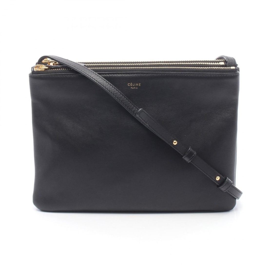 Celine TRIO LARGE Shoulder Bag/Handbag, Leather, Women's, Black, 171453: --- Catalog ---Category: SizeSize (HxWxD): 18cm x 24cm / 7.08'' x 9.44''Category: DesignType: Handbag, Shoulder bagColor: BlackGender: WomenMaterial: Leather Category: GeneralMPN: 171453Brand: Celine-