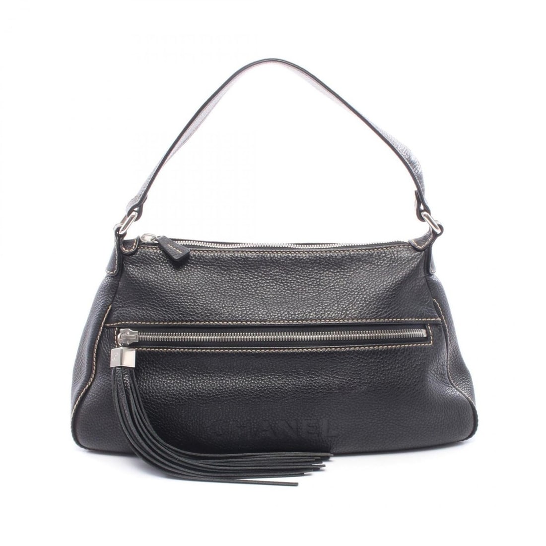 Chanel logo fringe shoulder bag/handbag, leather, women's, black.: --- Catalog ---Category: SizeSize (HxWxD): 20cm x 39cm x 12cm / 7.87'' x 15.35'' x 4.72''Category: DesignType: Handbag, Shoulder bagColor: BlackGender: WomenMaterial: Leather Category: GeneralBrand: C