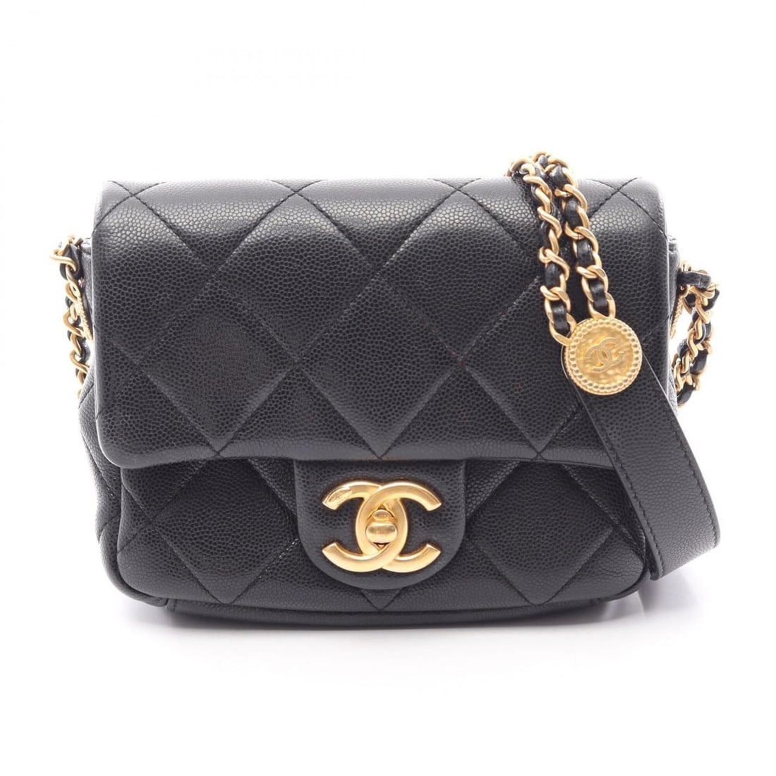 Chanel Matelassé Mini Flap Shoulder Bag/Handbag, Caviar Leather (Grained Calfskin), Women's, Black: --- Catalog ---Category: SizeSize (HxWxD): 11cm x 16cm x 5cm / 4.33'' x 6.29'' x 1.96''Category: DesignType: Handbag, Shoulder bagColor: BlackGender: WomenMaterial: Grained Calfskin Category: GeneralB