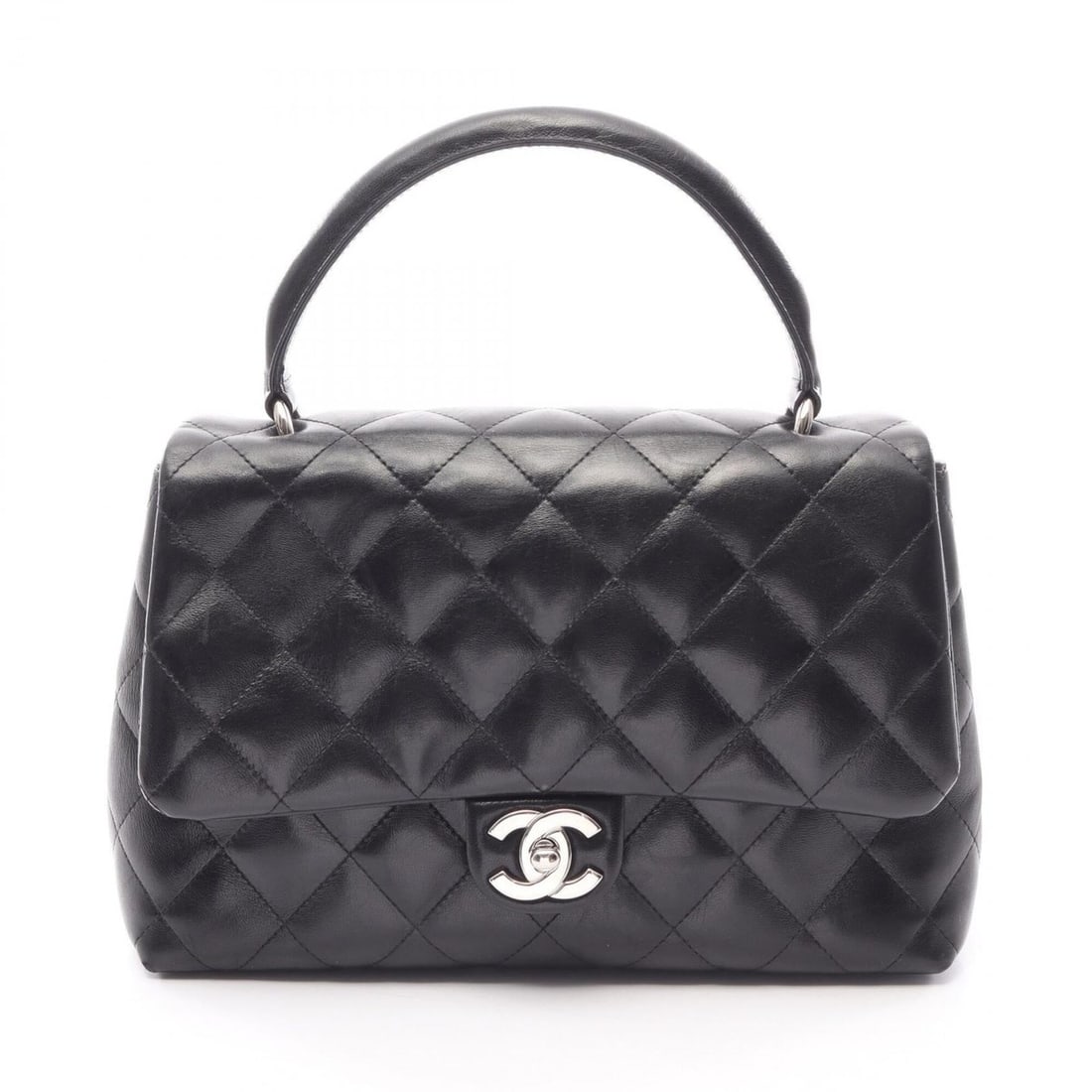 Chanel Matelassé Top Handle Handbag, Lambskin Leather, Women's, Black: --- Catalog ---Category: SizeSize (HxWxD): 17cm x 25cm x 9.5cm / 6.69'' x 9.84'' x 3.74''Category: DesignType: HandbagColor: BlackGender: WomenMaterial: Leather Leather/Fur Type: LambskinCategory: Gen