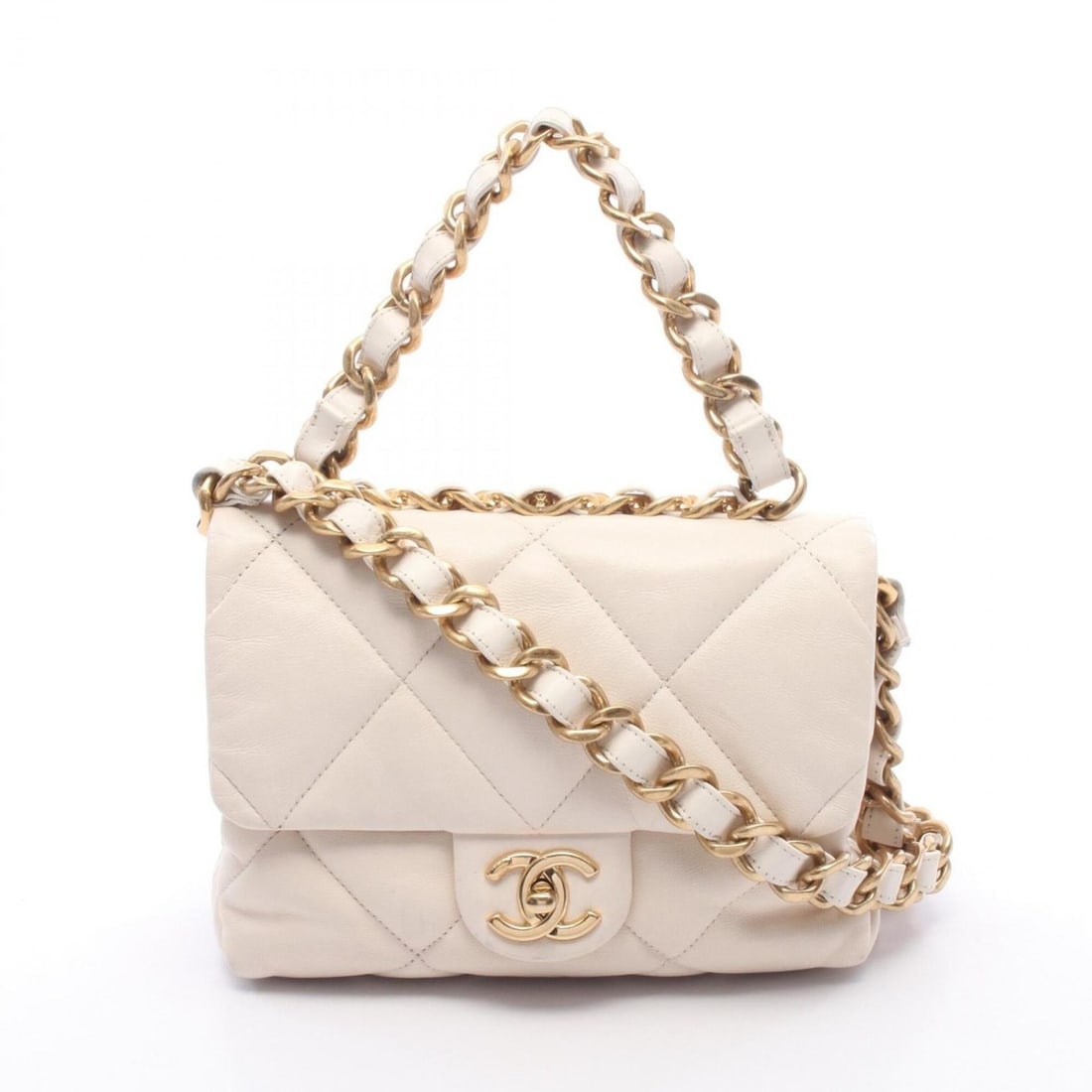Chanel Matelassé Small 2-Way Shoulder Bag/Handbag, Lambskin Leather, Women's, Ivory: --- Catalog ---Category: SizeSize (HxWxD): 14.5cm x 20cm x 7cm / 5.7'' x 7.87'' x 2.75''Category: DesignType: Handbag, Shoulder bagColor: IvoryGender: WomenMaterial: Leather Leather/Fur Type: Lambskin