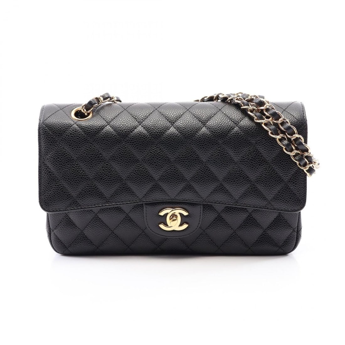 Chanel Matelassé Double Flap Shoulder Bag/Handbag, Caviar Leather (Grained Calfskin), Women's,: --- Catalog ---Category: SizeSize (HxWxD): 16cm x 25cm x 6.5cm / 6.29'' x 9.84'' x 2.55''Category: DesignType: Handbag, Shoulder bagColor: BlackGender: WomenMaterial: Grained Calfskin Category: