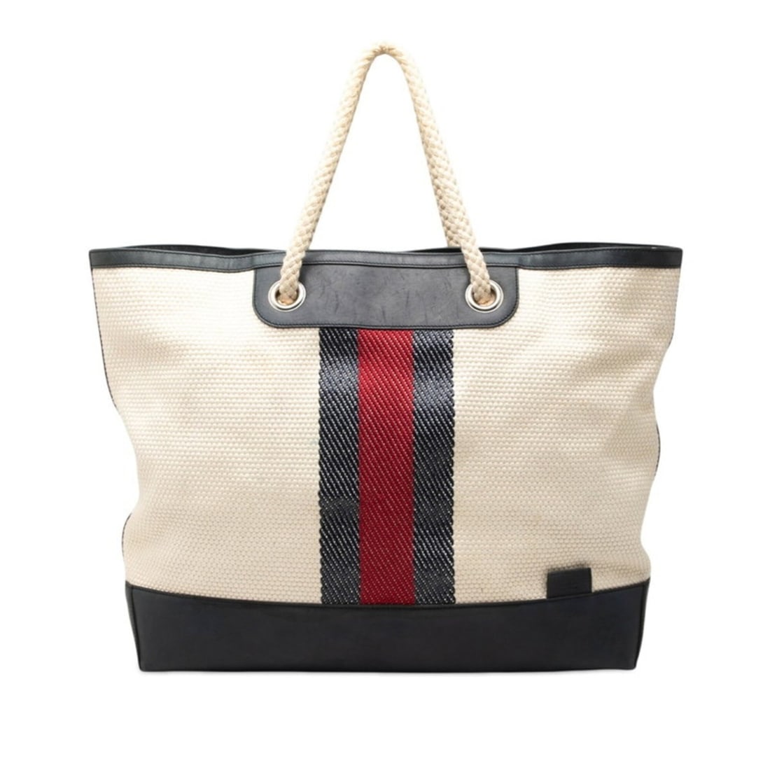 Gucci Sherry Line Tote Bag 281910 Navy Ivory Canvas Leather Women's GUCCI: --- Catalog ---Category: SizeSize (HxWxD): 38cm x 45cm x 14cm / 14.96'' x 17.71'' x 5.51''Category: DesignType: Tote bagColor: Ivory, NavyGender: WomenMaterial: Canvas , Leather Category: GeneralMPN: 