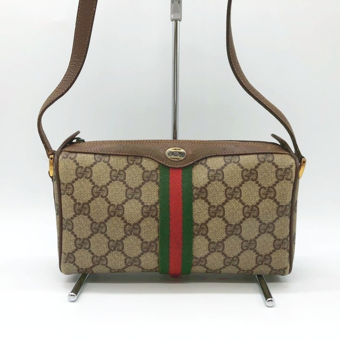 GUCCI Old Gucci 89 02 GG Supreme Sherry Shoulder Bag Leather Brown Women's (1 of 17)