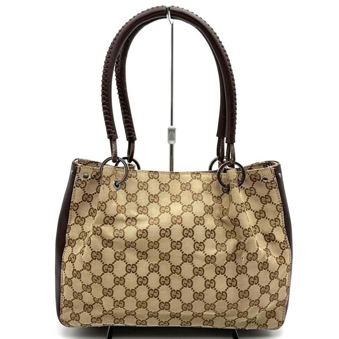 GUCCI 115007 Tote Bag Handbag GG Canvas Leather Brown Women's: --- Catalog ---Category: SizeWeight: 508g / 1.11lb.Size (HxWxD): 20cm x 30cm x 9cm / 7.87'' x 11.81'' x 3.54''Handle Length: 55cm / 21.65''Category: DesignType: Handbag, Tote bagColor: BrownGender: Wo