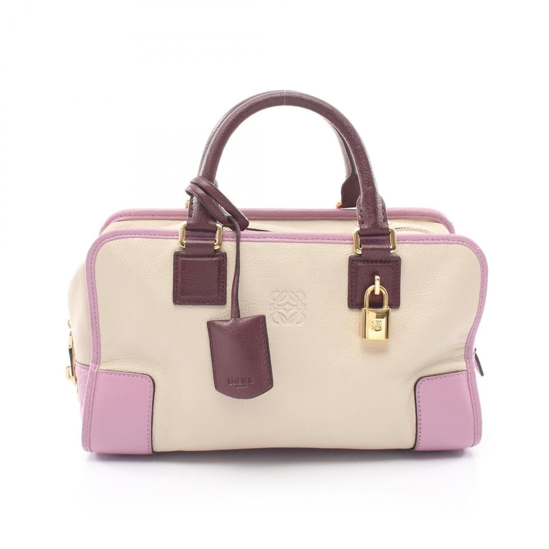 Loewe Amazona 28 Handbag, Leather, Women's, Ivory, Purple, Bordeaux: --- Catalog ---Category: SizeSize (HxWxD): 16cm x 29cm x 12cm / 6.29'' x 11.41'' x 4.72''Category: DesignType: HandbagColor: Bordeaux, Ivory, PurpleGender: WomenMaterial: Leather Category: GeneralBran