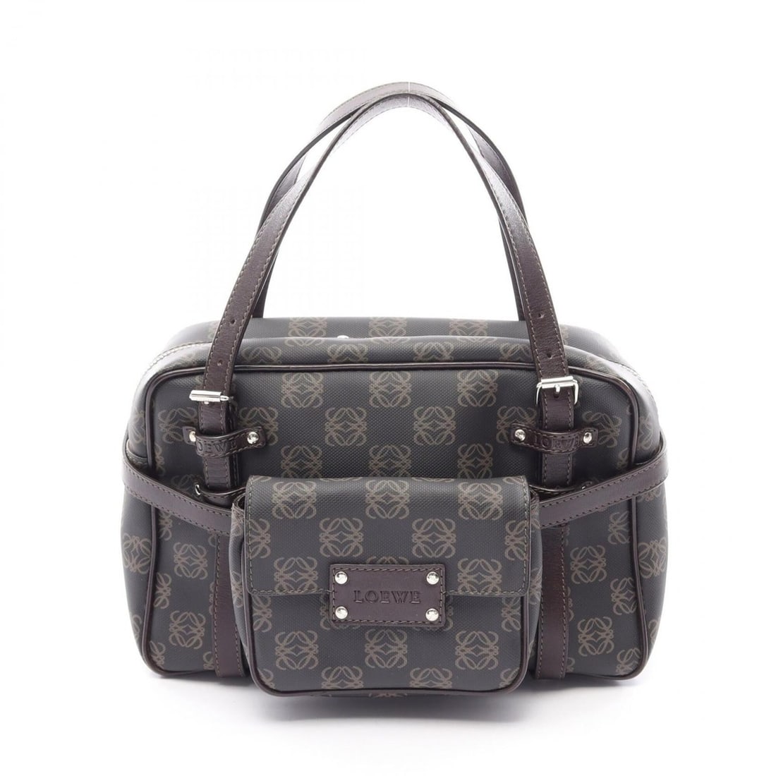 Loewe Anagram Handbag, Coated Canvas Leather, Women's, Black/Brown: --- Catalog ---Category: SizeSize (HxWxD): 17cm x 26cm x 9.5cm / 6.69'' x 10.23'' x 3.74''Category: DesignType: Handbag, PouchColor: Black, BrownGender: WomenMaterial: Coated canvas , Leather Category