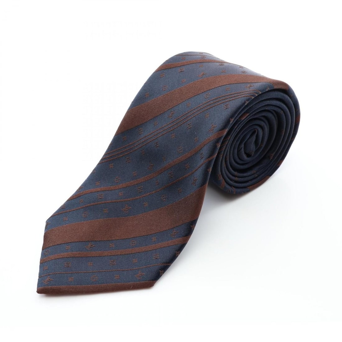 Louis Vuitton Monogram Stripe Silk Tie for Men, Navy/Brown: --- Catalog ---Category: SizeTotal Length: 149cm / 58.66''Category: DesignType: CravatColor: Brown, NavyGender: MenMaterial: Silk Category: GeneralBrand: Louis Vuitton--- Item List ---Section: Conditi