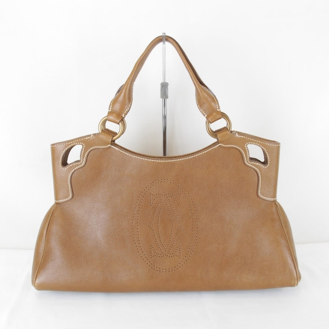 CARTIER Cartier Marcello Perforated Leather Handbag, Camel, Women's (1 of 13)