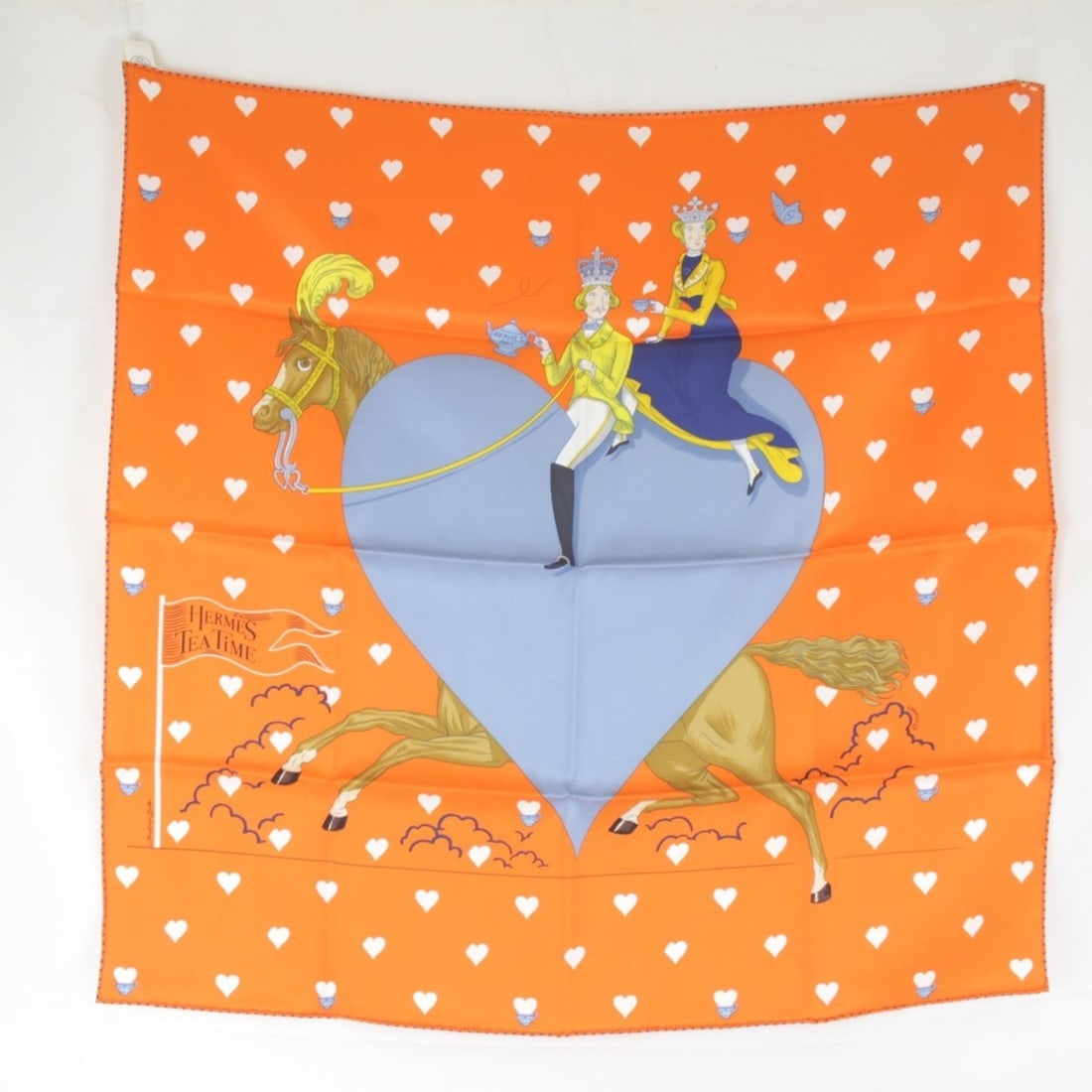 HERMES Carre 70 Teatime Scarf/Muffler, Silk, Orange, Women's (1 of 9)