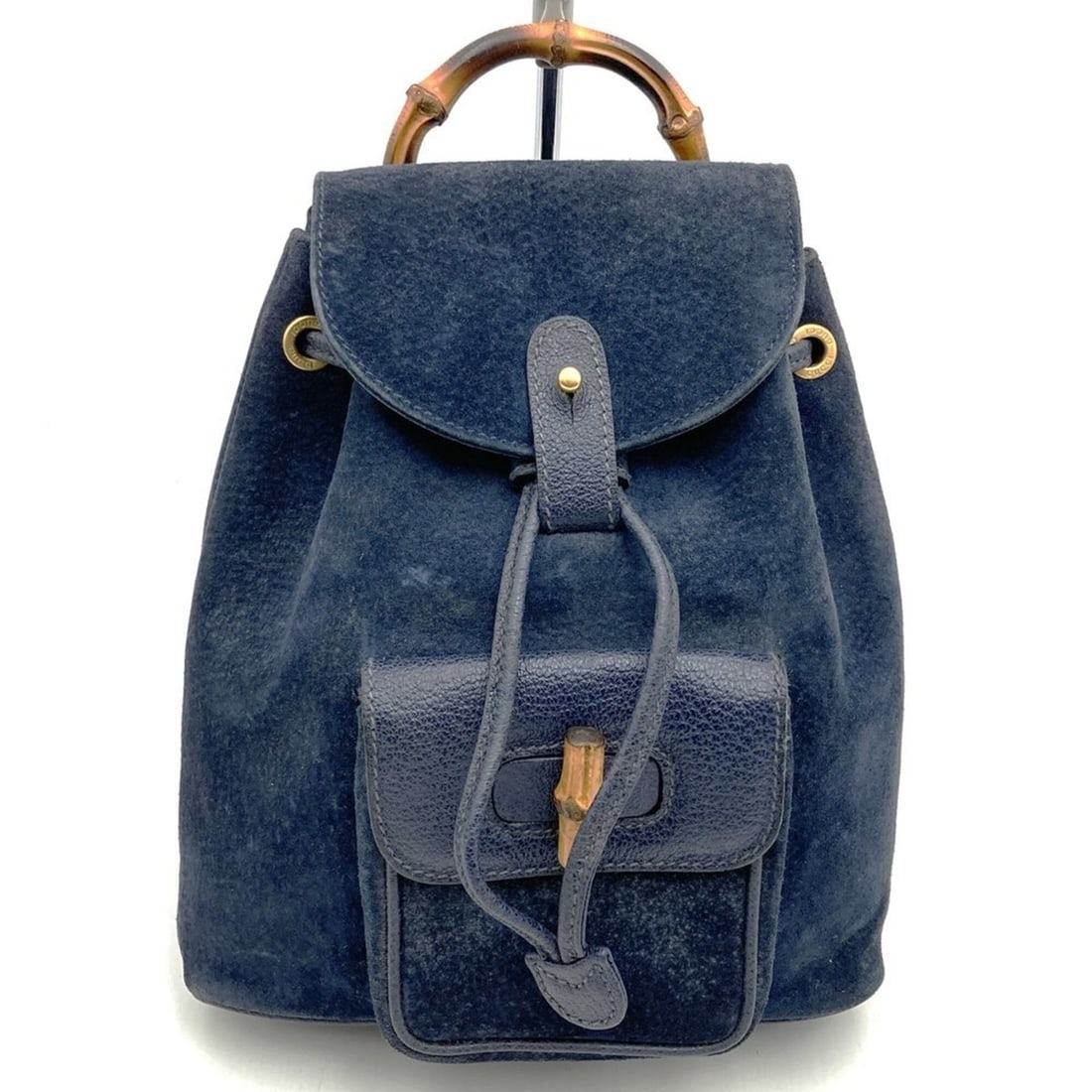 GUCCI Old Gucci Bamboo Backpack, Suede Leather, Navy, Daypack, Women's (1 of 13)