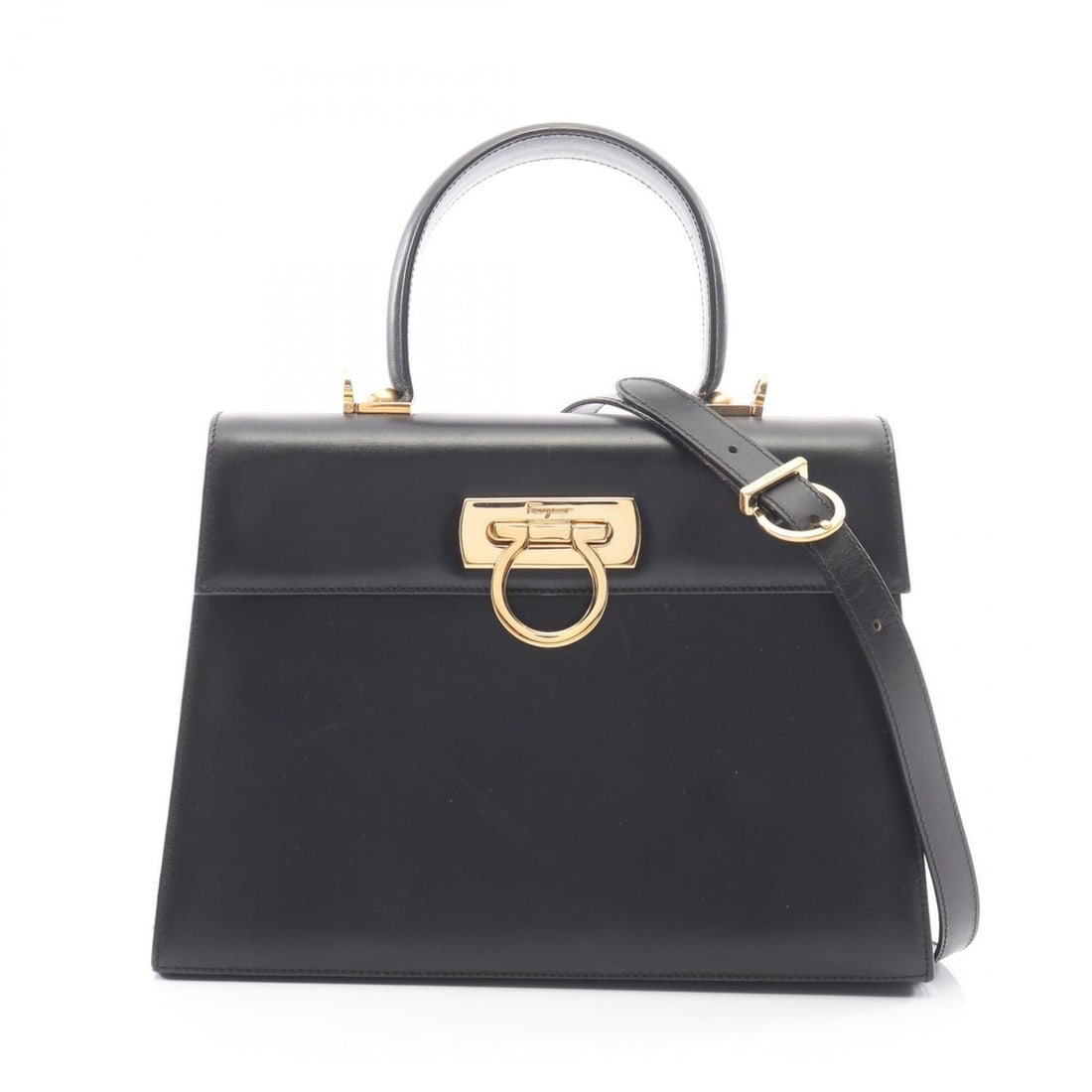 Salvatore Ferragamo Gancini 2-Way Handbag, Leather, Women's, Black, Item No. 21 2181: --- Catalog ---Category: SizeSize (HxWxD): 20cm x 27cm x 10cm / 7.87'' x 10.62'' x 3.93''Category: DesignType: HandbagColor: BlackGender: WomenMaterial: Leather Category: GeneralMPN: 21 2181Brand: Sal
