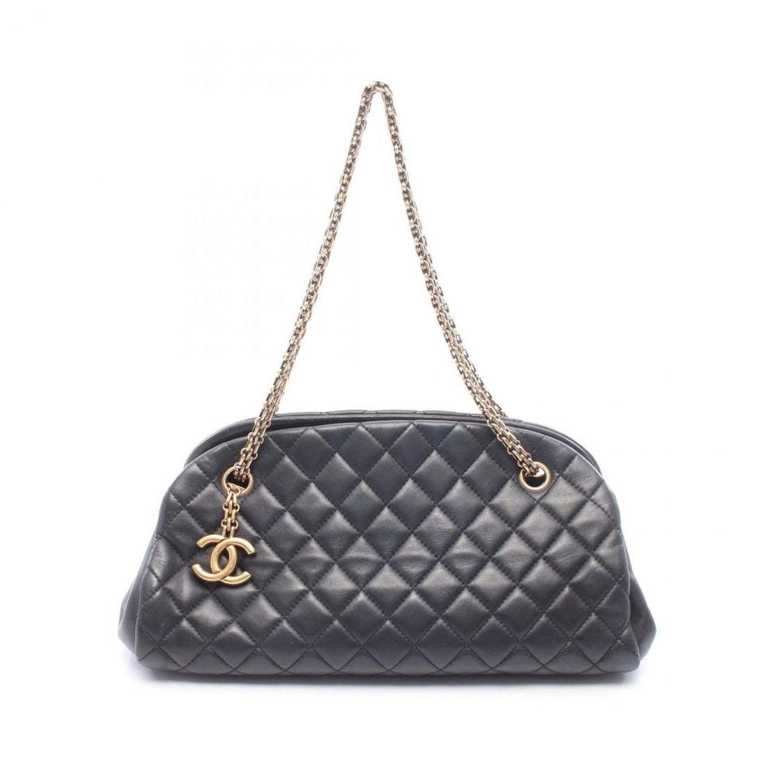 Chanel Mademoiselle Bowling Bag Shoulder Handbag Lambskin Leather Women's Black: --- Catalog ---Category: SizeSize (HxWxD): 15cm x 33cm x 15cm / 5.9'' x 12.99'' x 5.9''Category: DesignType: Handbag, Shoulder bagColor: BlackGender: WomenMaterial: Leather Leather/Fur Type: LambskinC