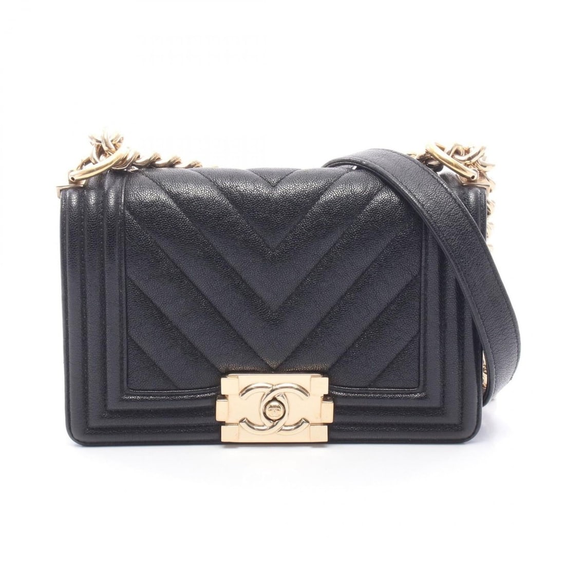 Chanel Boy Small Chevron V-stitch Shoulder Bag/Handbag, Caviar Leather (Grained Calfskin), Women's,: --- Catalog ---Category: SizeSize (HxWxD): 12cm x 20cm x 6cm / 4.72'' x 7.87'' x 2.36''Category: DesignType: Handbag, Shoulder bagColor: BlackGender: WomenMaterial: Grained Calfskin Category: GeneralM