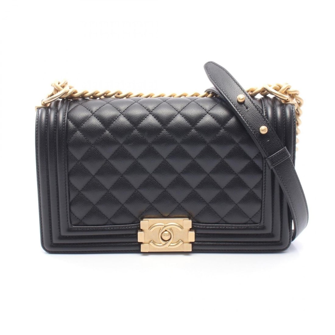 Chanel Boy Shoulder Bag/Handbag, Caviar Leather (Grained Calfskin), Women's, Black, A67086: --- Catalog ---Category: SizeSize (HxWxD): 14.5cm x 25cm x 7cm / 5.7'' x 9.84'' x 2.75''Category: DesignType: Handbag, Shoulder bagColor: BlackGender: WomenMaterial: Grained Calfskin Category: General
