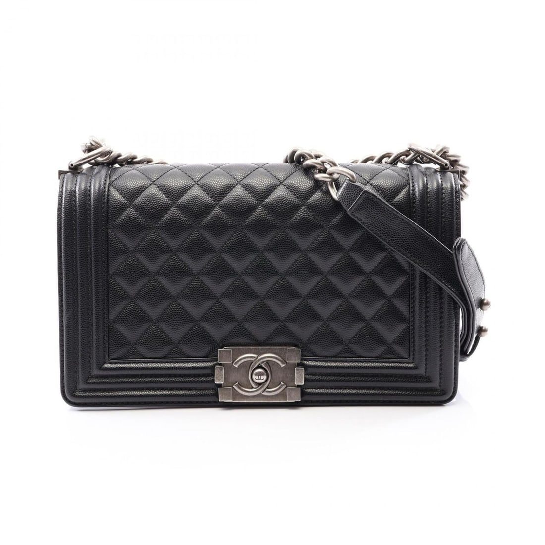 Chanel Boy Shoulder Bag/Handbag, Calfskin Leather, Women's, Black, A67086: --- Catalog ---Category: SizeSize (HxWxD): 14.5cm x 25cm x 7cm / 5.7'' x 9.84'' x 2.75''Category: DesignType: Handbag, Shoulder bagColor: BlackGender: WomenMaterial: Grained Calfskin Category: General