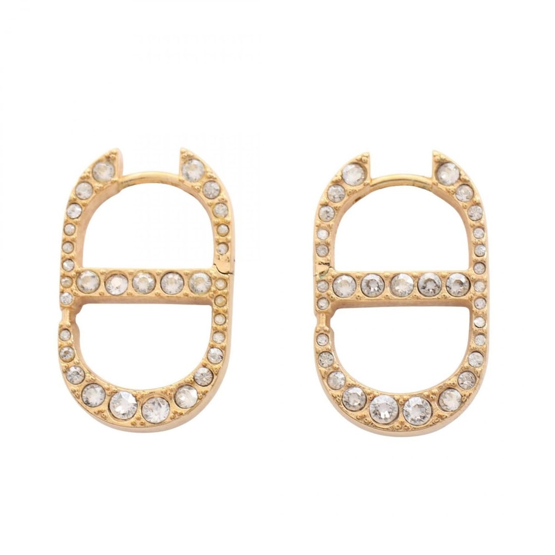 Christian Dior Dior CD Logo Icon Earrings, Gold Plated (GP) Rhinestone Women's, Tone, Clear Tone (1 of 20)