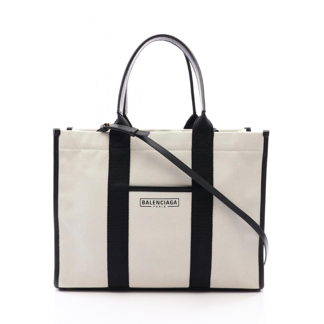 Balenciaga HARDWARE TOTE 2-Way Tote Bag/Handbag, Canvas and Leather, Women's, White/Black, 671400: --- Catalog ---Category: SizeSize (HxWxD): 26cm x 35cm x 12cm / 10.23'' x 13.77'' x 4.72''Category: DesignType: Handbag, Tote bagColor: Black, WhiteGender: WomenMaterial: Canvas , Leather Category: Ge